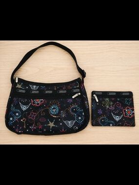 LeSportsac ~ Diamond Sparkle Hobo Shoulder Bag Set Black